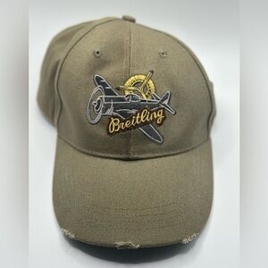 BREITLING GREEN FACTORY EMBROIDERED AVIATOR AIRPLANE BASEBALL CAP HAT RARE MODEL